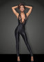 Sleeveless Power Wetlook Overall With Lace Noir Handmade