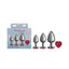 Cheeky Charms Round Metal Butt Plug Gunmetal 3 Piece Kit With Dark Red Heart Jewel