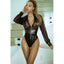 Killer Legs Clocking Out Faux Leather Zip Up Bodysuit