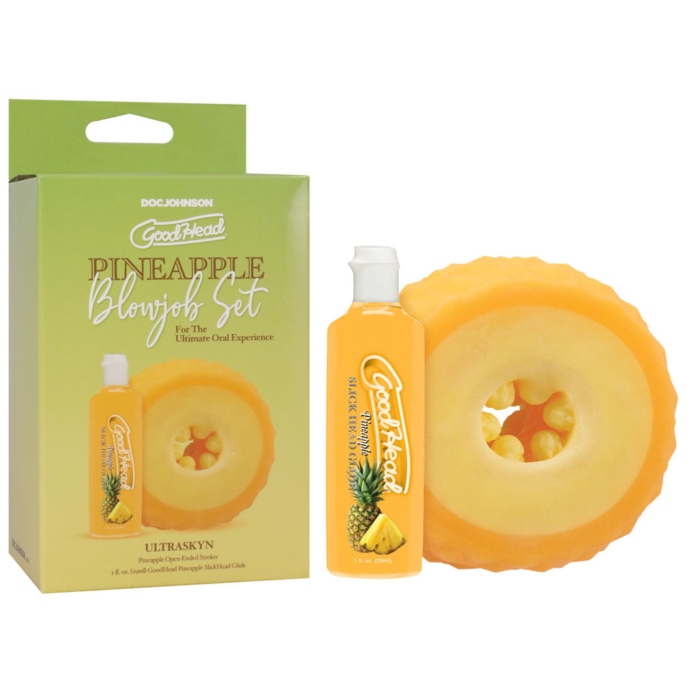 Doc Johnson GoodHead Pineapple Blowjob Set Stroker With Pineapple Flavoured Lubricant 30ml Bottle