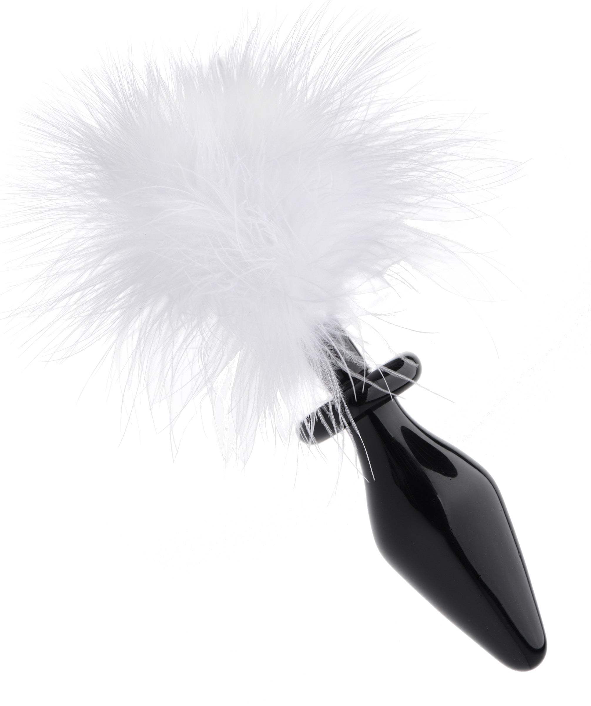 XR Brands White Fluffer Bunny Tail Glass Anal Plug