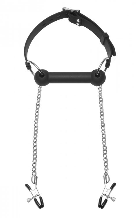 XR Brands Equine Silicone Bit Gag With Nipple Clamps