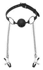XR Brands Hinder Breathable Silicone Ball Gag With Nipple Clamps