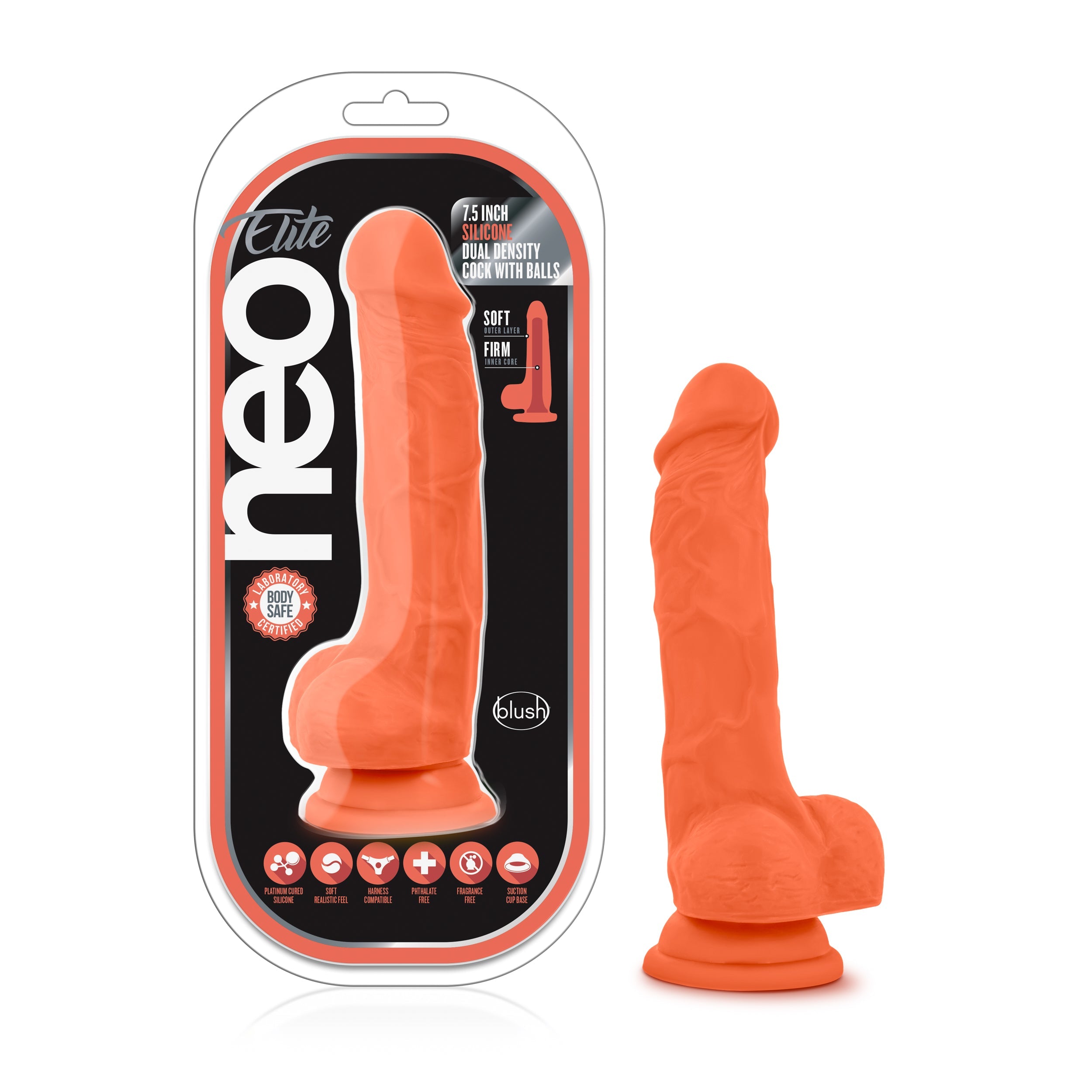 Blush Novelties Neo Elite Silicone Dual Density Cock With Balls 7.5 Inch Blush Novelties Main image