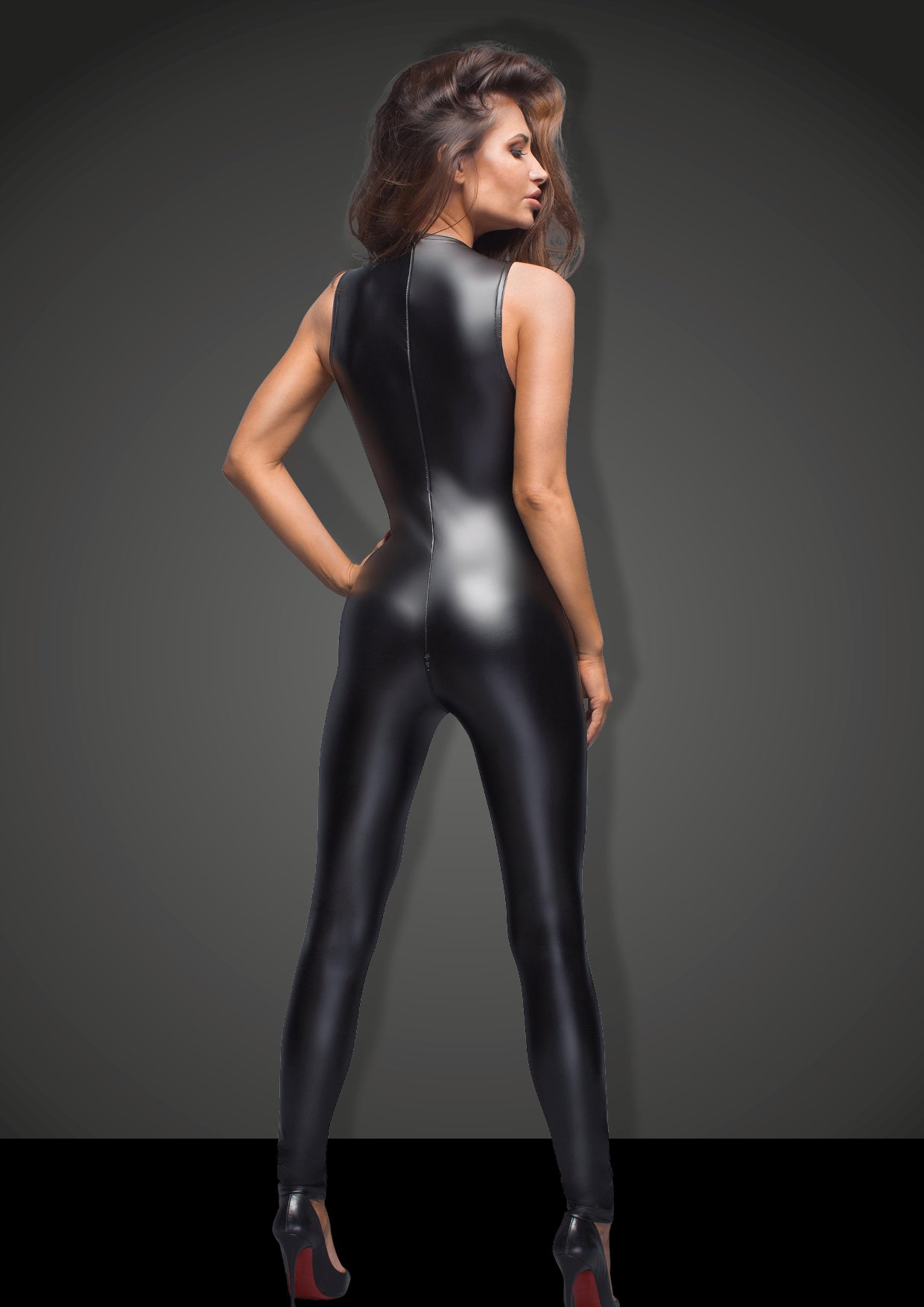 Sleeveless Power Wetlook Overall With Lace Noir Handmade
