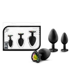 California Exotics Luxe Bling Anal Plugs Training Kit Black With Rainbow Gems