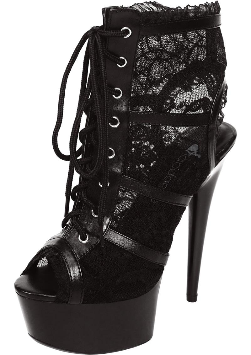 Lapdance Black Lace Open Toe Platform Ankle Bootie With 6 inch Heel Xgen Products