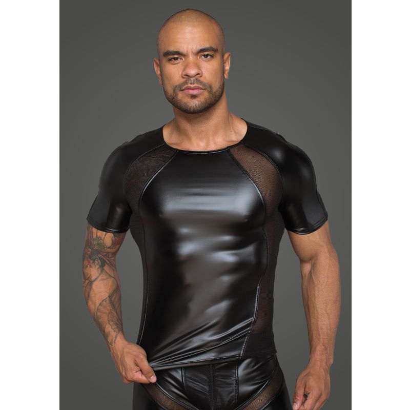 Noir Power Wetlook Men Tshirt With 3D Net