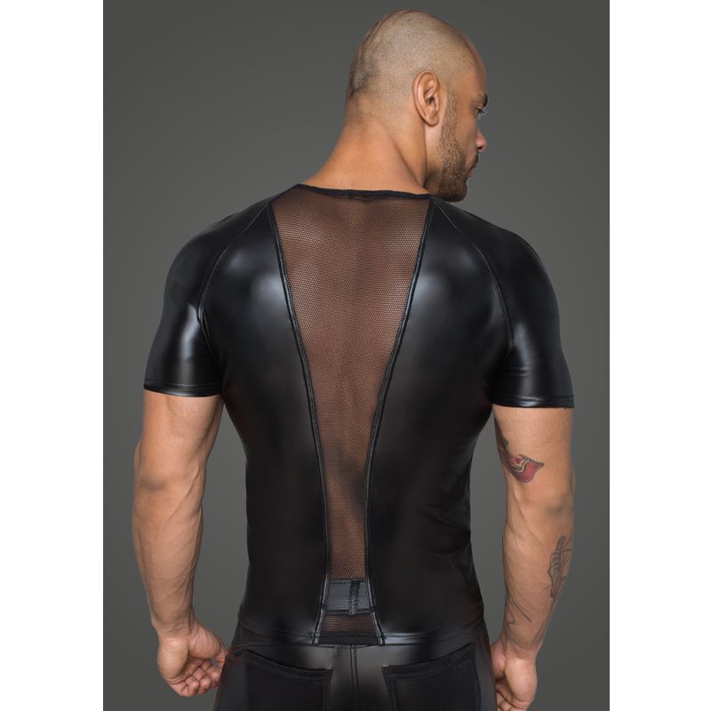 Noir Power Wetlook Men Tshirt With 3D Net
