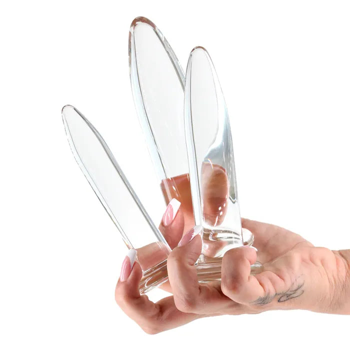 NS Novelties Crystal Trainer Kit Glass Anal Plugs Set of 3 Sizes Clear NS Novelties