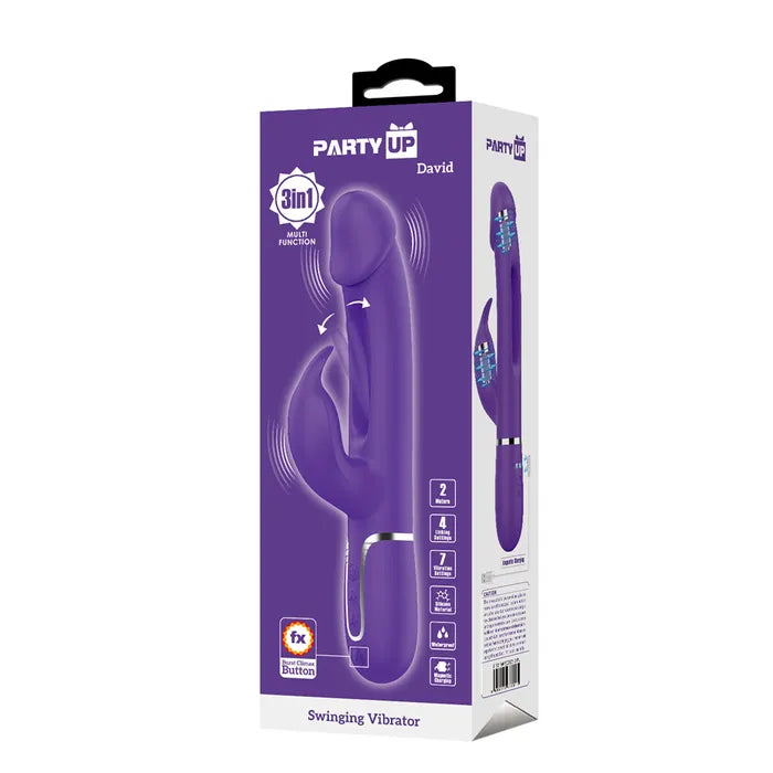 Party Up DAVID Swinging USB Rechargeable Rabbit Vibrator With Flicking Arm 23.2cm Party Up