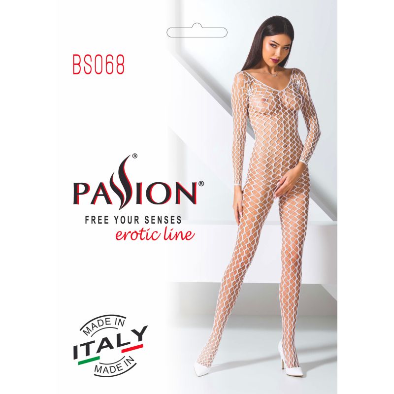 Passion Lingerie Ribbed Mesh Quality Bodystocking BS068 One Size White Secondary image