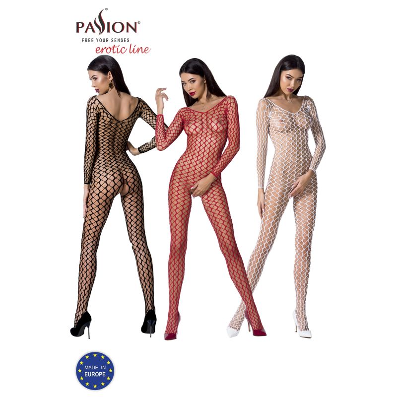 Passion Lingerie Ribbed Mesh Quality Bodystocking BS068 One Size White Passion Lingerie
