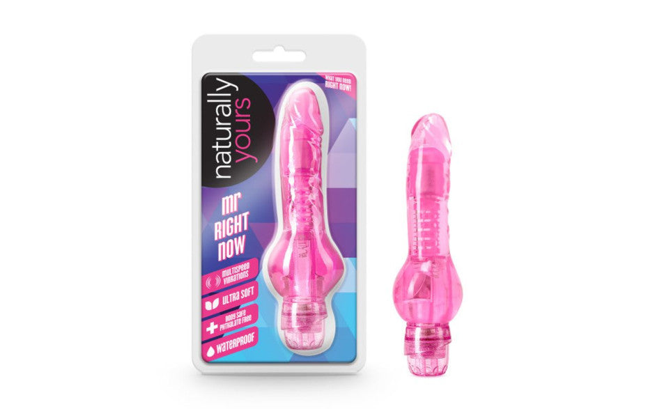Blush Novelties Naturally Yours Mr Right Now Vibrating Dildo Pink