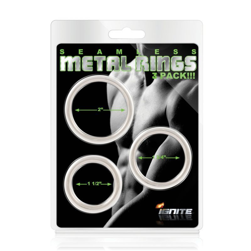 Si Novelties Seamless Metal Cock Ring 3 Piece Set