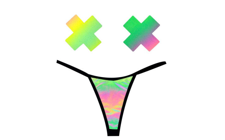 Neva Nude Rainbow Reflective G String & X Pastie Set Neva Nude Main image