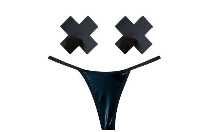 Neva Nude Dom Squad Black Wet Vinyl Pastie & G String Set Neva Nude Main image