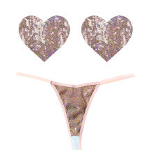Neva Nude Bubbly Feels Nude Sequin Pantie & Heart Shapes Pastie Set Neva Nude