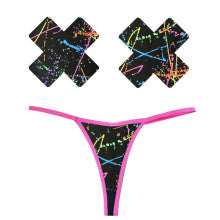 Neva Nude Graffiti Neon Womens G String & X Pastie Set Neva Nude