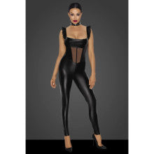 Noir Handmade Power Wetlook Overall Women Dress With Tulle Panel Black Noir Handmade