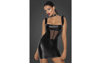 Noir Handmade Power Wetlook Short Dress With Front Tulle Inserts Black Large Noir Handmade