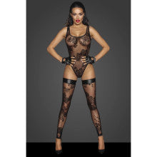 Noir Handmade Womens Tulle Bodysuit With Patterned Flock Embroidery Black Noir Handmade