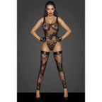 Noir Handmade Womens Tulle Bodysuit With Patterned Flock Embroidery Black Noir Handmade