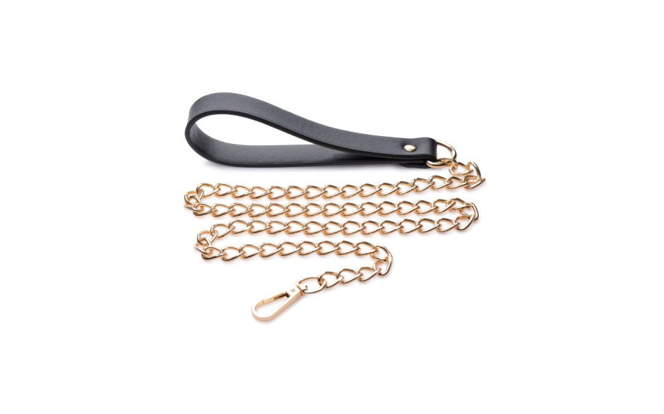 XR Brands Master Series Leashed Lover Black and Gold Chain Leash