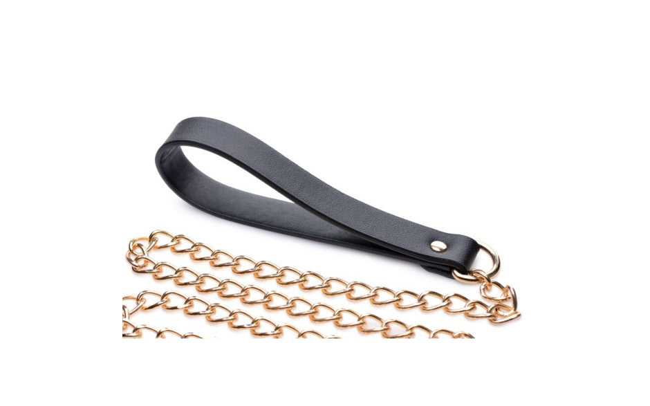 XR Brands Master Series Leashed Lover Black and Gold Chain Leash