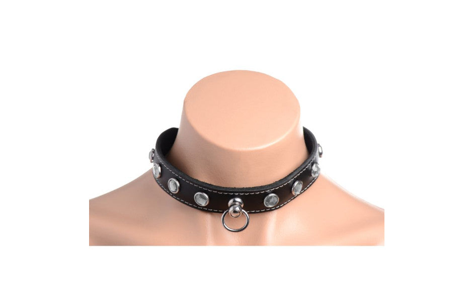 XR Brands Master Series Bling Vixen Leather Choker Collar With Rhinestones