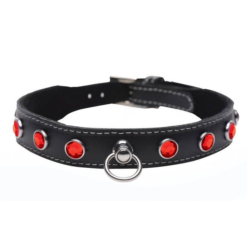 Master Series Bling Vixen Leather Choker With Rhinestones Red