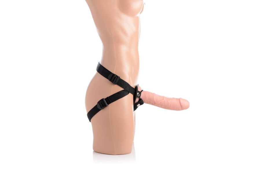 XR Brands Strap U Brazen Silicone Dildo With Harness 8 Inch Flesh XR Brands Main image