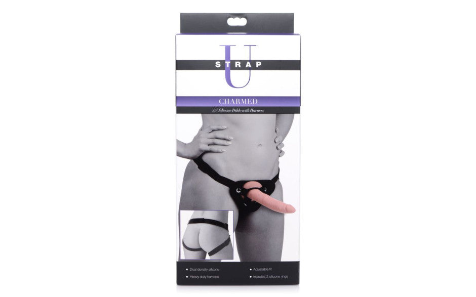 XR Brands Strap U Charmed Silicone Dildo With Harness 7.5 Inch XR Brands Main image