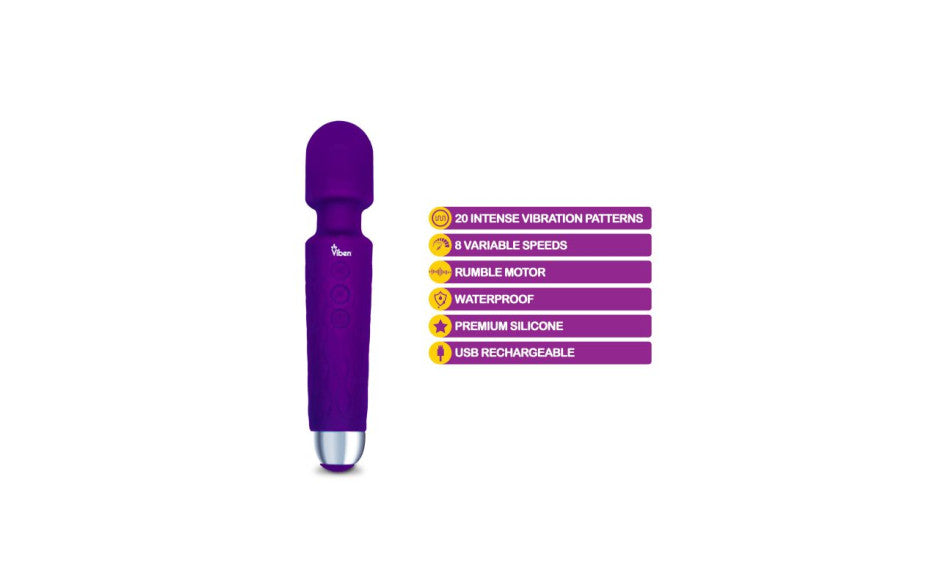 Viben Tempest 20 Function Travel Body Wand Massager Violet Viben