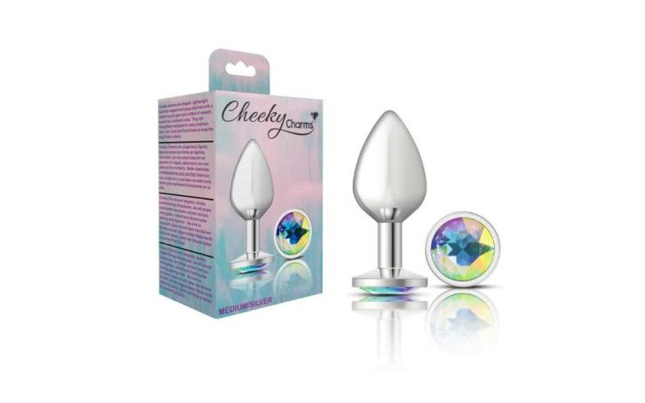 Viben Cheeky Charms Silver Round Butt Plug With Clear Iridescent Jewel