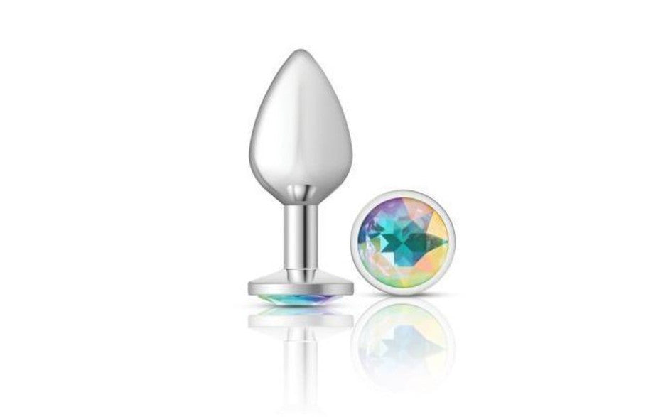 Viben Cheeky Charms Silver Round Butt Plug With Clear Iridescent Jewel