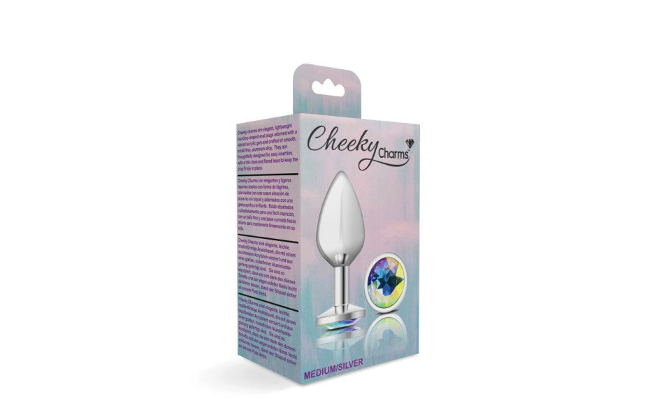 Viben Cheeky Charms Silver Round Butt Plug With Clear Iridescent Jewel
