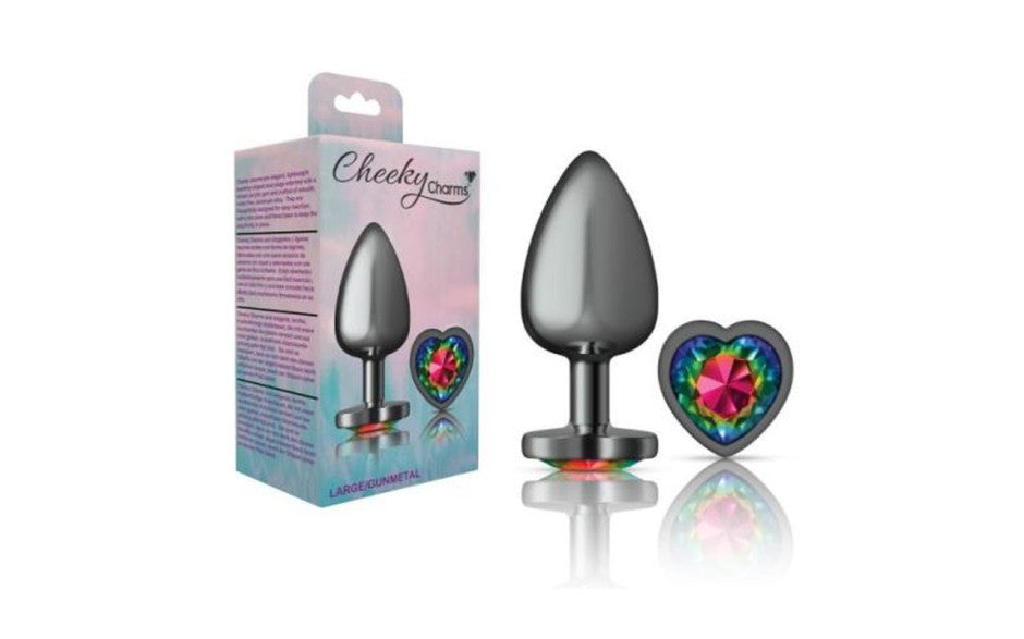 Viben Cheeky Charms Gunmetal Butt Plug With Heart Jewel Large