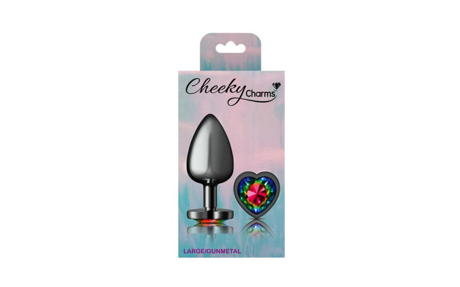 Viben Cheeky Charms Gunmetal Butt Plug With Heart Jewel Large