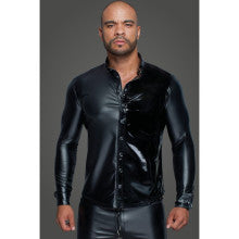 Noir Handmade Powerwetlook PVC Long Sleeved Mens Shirt With Button Placket Secondary image