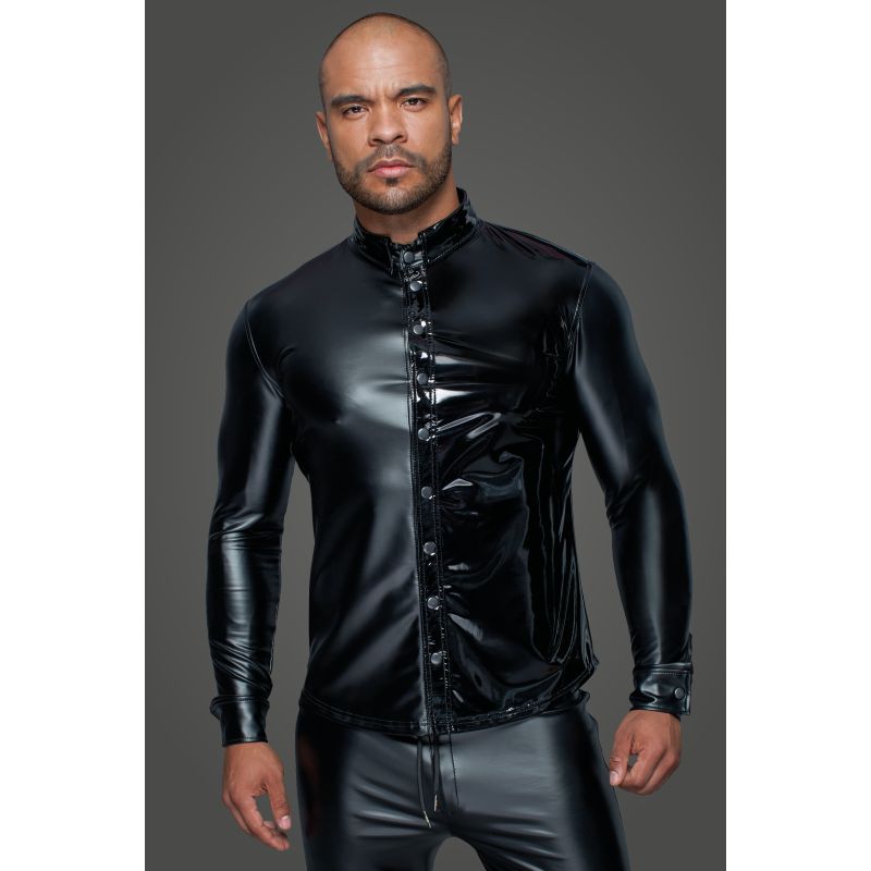 Noir Powerwetlook PVC Long Sleeved Shirt With Button Placket Secondary image