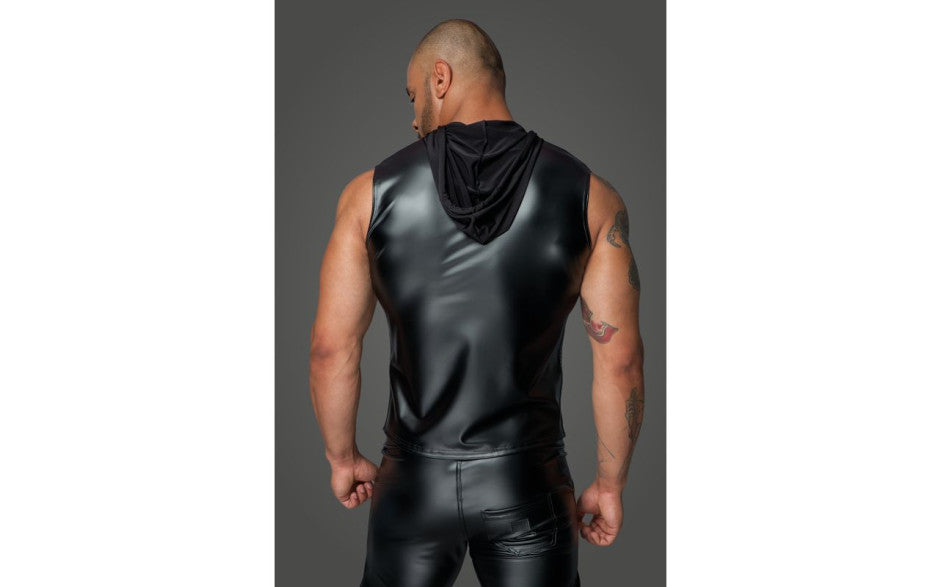 Noir Handmade Powerwetlook Sleeveless Hooded Mens Shirt with 2 Way Zipper Secondary image