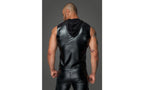 Noir Handmade Powerwetlook Sleeveless Hooded Mens Shirt with 2 Way Zipper