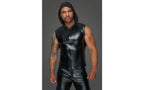 Noir Handmade Powerwetlook Sleeveless Hooded Mens Shirt with 2 Way Zipper