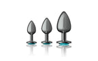 Viben Cheeky Charms Round Metal Butt Plug Gunmetal Kit With Teal Jewel 3 Piece