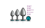 Viben Cheeky Charms Round Metal Butt Plug Gunmetal Kit With Teal Jewel 3 Piece