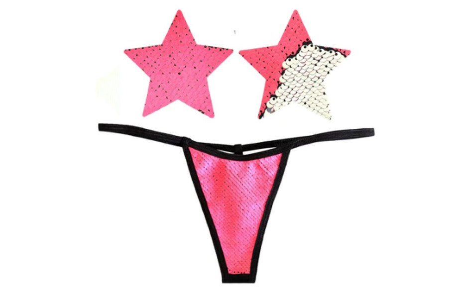 Neva Nude Bitchin Neon Pink & Silver Blacklight Sequin Pastie & Panty Set Neva Nude Main image