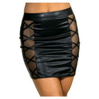 Axami Lingerie Stretch Wetlook Mesh Criss Cross Women Skirt Black Axami Lingerie