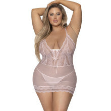 Exposed Lingerie Womens Lace Chemise and G-String Blush Exposed Lingerie