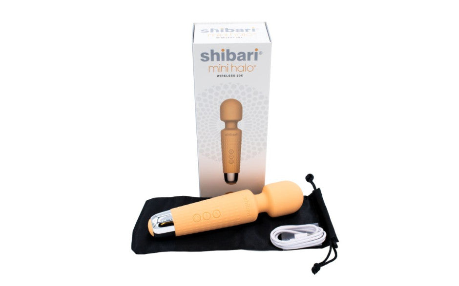 Shibari Mini Halo Wireless 20X Vibrating Body Wand Massager Peach
